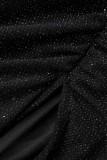 ブラック セクシー ソリッド パッチワーク バックレス オフショルダー ロング スリーブ ドレス