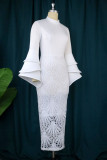 Weißes, elegantes Patchwork-O-Ausschnitt-Abendkleid in Übergröße