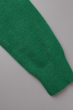 Blusas frente única verdes casuais sólidas vazadas