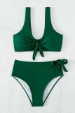 Costumi da bagno senza schienale con fasciatura solida verde sexy (con imbottiture)