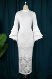 ホワイト エレガントなパッチワーク O ネック イブニング ドレス プラス サイズのドレス