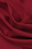 Красные повседневные однотонные лоскутные платья с круглым вырезом и юбкой на один шаг