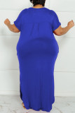 Синие повседневные однотонные платья в стиле пэчворк с разрезом и V-образным вырезом, прямые платья больших размеров