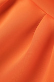 Vestidos de cuello oblicuo apliques patchwork sólido elegante naranja