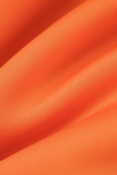 Vestidos de cuello oblicuo apliques patchwork sólido elegante naranja