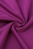 Фиолетовые повседневные однотонные платья в стиле пэчворк с воланами и круглым вырезом