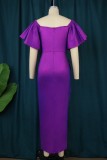 Púrpura Casual Sólido Patchwork Cuello en V Falda de un paso Vestidos de talla grande