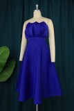 ブルー セクシー フォーマル ソリッド パッチワーク バックレス ストラップレス イブニング ドレス プラス サイズ ドレス