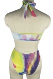Farbe Sexy Print Tie Dye Ausgehöhlte Patchwork Rückenfreie Bademode (mit Polsterungen)