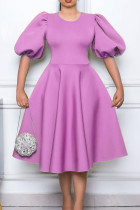 Телесные розовые повседневные однотонные платья в стиле пэчворк с круглым вырезом