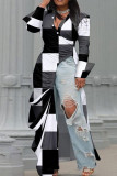 ブラック ホワイト カジュアル ストリート プリント パッチワーク 非対称 V ネック ストレート プラスサイズ ドレス
