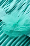 Grön Casual Elegant Solid Patchwork Vik med bälte V-hals Raka klänningar