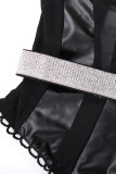 Negro sexy sólido patchwork transparente con cinturón lencería