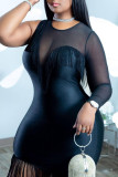 Negro sexy sólido borla patchwork asimétrico o cuello vestido irregular vestidos de talla grande