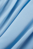 Blu cielo casual tinta unita patchwork fibbia piega risvolto colletto camicia abito abiti (senza cintura)
