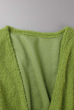 Grüne lässige solide Patchwork-Strickjacke mit Kragen, langen Ärmeln, dreiteilig