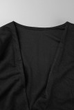 Черный повседневный элегантный однотонный лоскутный кардиган с воротником, верхняя одежда
