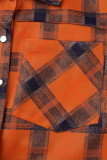 Vêtements d'extérieur à col rabattu et patchwork à carreaux décontractés rouge tangerine