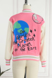 Pink Casual Street Print Patchwork Buckle Outerwear