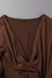 Vestidos de falda de un paso con cuello en V de patchwork sólido sexy marrón