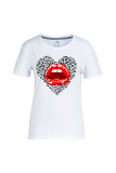 Witte casual lippen bedrukte patchwork T-shirts met O-hals