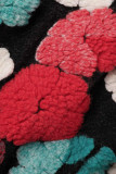 Casaco de fivela com patchwork estampado casual rosa vermelho preto