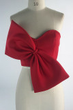 Red Sexy Solid Patchwork With Bow Strapless Plus Size Tops