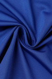 Vestidos longos azuis sexy patchwork com fenda e decote em v