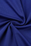 Azul Sexy Patchwork Sólido Penas Hot Drill Vestidos Decote O Decote Saia Lápis