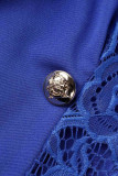 Robes décontractées en patchwork uni à col rabattu et à manches longues bleues