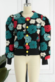 Black Casual Print Patchwork Buckle Outerwear