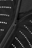 Vestidos pretos sexy patchwork furação a quente vazados transparentes meia gola alta mangas compridas