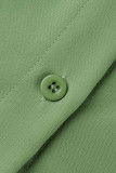 Schwarz Casual Solid Patchwork Buckle Fold Umlegekragen Hemdkleid Kleider (Ohne Gürtel)
