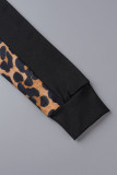 Stampa casual nera Stampa mimetica leopardata Patchwork Colletto con cappuccio Manica lunga Due pezzi