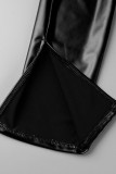 Pantalones de color sólido de cintura alta de patchwork de vendaje sólido casual de calle negro