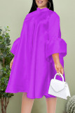 Пурпурные повседневные элегантные однотонные платья в стиле пэчворк с пряжкой трапециевидной формы, платья больших размеров