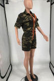 Camouflage Casual Print Patchwork Zipper Umlegekragen Plus Size Jumpsuits