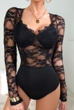 Zwarte sexy effen patchwork doorschijnende lingerie