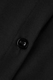 ブラック カジュアル ソリッド パッチワーク バックル フォールド ターンダウン カラー シャツ ドレス ドレス (ベルトなし)