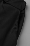 ブラックカジュアルプリントパッチワークOネック長袖ツーピース