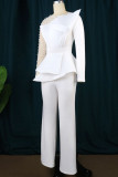 Witte elegante effen patchwork kralen O-hals jumpsuits in grote maten