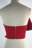 Red Sexy Solid Patchwork With Bow Strapless Plus Size Tops