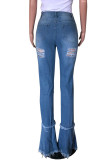 Gele Street Solid gescheurd patchwork grote maten jeans