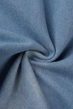 Macacão azul profundo casual patchwork sólido com fivela gola redonda tamanho grande