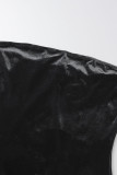 Zwarte sexy effen patchwork uit de schouder kokerrokjurken