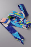 Blå Casual Print Bandage Patchwork V-hals Raka Jumpsuits