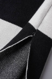 Calças estampadas retas estampadas retas cintura alta patchwork com fenda preta