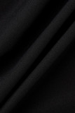Zwart casual effen patchwork gesp vouw kraag overhemdjurk jurken (zonder riem)