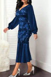 Blue Elegant Solid Sequins Patchwork V Neck Trumpet Mermaid Dresses
