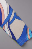 Blauwe casual print bandage patchwork V-hals rechte jumpsuits